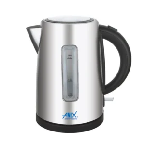 "Anex AG-4047 Deluxe Electric Kettle stainless steel design with clear water level indicator."