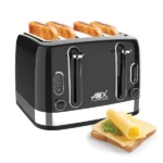 Anex AG-3009 4-slice long toaster with a shining stainless steel finish and wide slots for large bread slices.